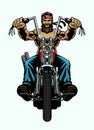 Big Muscle Man Biker Riding Chopper Motorcycle in Front Angle Royalty Free Stock Photo