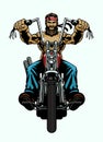 Big Muscle Man Biker Riding Chopper Motorcycle in Front Angle