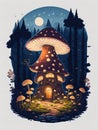 Big Mushroom House, Fairy Tale?Night, Lights, Magic?illustration, AI Generated Royalty Free Stock Photo