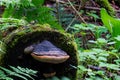 Big mushroom on an old natural tree trunk Royalty Free Stock Photo