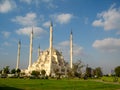 Big muslim mosque with high minarets in the city of Adana, Turkey