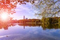 Big Novodevichy pond on a sunny autumn day near the Novodevichy convent Bogoroditse-Smolensky monastery. Moscow, Russia Royalty Free Stock Photo