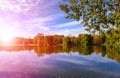 Big Novodevichy pond on a sunny autumn day near the Novodevichy convent Bogoroditse-Smolensky monastery. Moscow, Russia Royalty Free Stock Photo