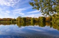 Big Novodevichy pond on a sunny autumn day near the Novodevichy convent Bogoroditse-Smolensky monastery. Moscow, Russia Royalty Free Stock Photo