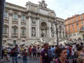 Crowd of tourists at the Trevi fountain in rome in Italy.