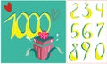 Big 1000 numbers hand draw doodle with gift box concept.Set number of Thank you followers design. congratulation card. Web user or