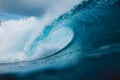 Big ocean blue wave. Breaking barrel wave