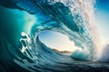 Big Ocean Clear Blue Surfer Wave Tube Closeup. Generative AI