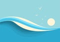 Big ocean waves seascape. Vector seascape with sea waves and sky background