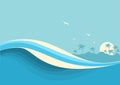 Big ocean waves .Vector seascape with sea waves and sky background Royalty Free Stock Photo