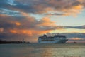Big oceanic ship calling at Yalta port at fall season Royalty Free Stock Photo