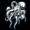 Big Octopus Drawing blackBig Octopus Outline Blue Drawing on black background Vector illustrtion 16 Royalty Free Stock Photo
