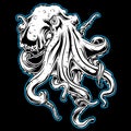 Big Octopus Drawing blackBig Octopus Outline Blue Drawing on black background Vector illustrtion 18 Royalty Free Stock Photo