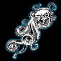 Big Octopus Drawing blackBig Octopus Outline Blue Drawing on black background Vector illustrtion 19