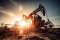 Big oil rig with dramatic sunset as background. Royalty Free Stock Photo