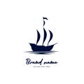 Big old classic pirate ship sailing logo icon silhouette Royalty Free Stock Photo