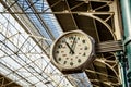 Big old, vintage clock hang with roof of Train station Royalty Free Stock Photo