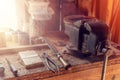 Big old vise in the workshop Royalty Free Stock Photo