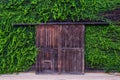 Big old wood door to secret garden Royalty Free Stock Photo