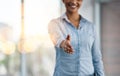 When a big opportunity presents itself, take it. Closeup shot of an unrecognizable businesswoman extending a handshake Royalty Free Stock Photo