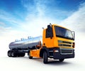 Big orange fuel tanker truck