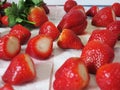 Big organic cut red ripe strawberry's on paper towel. Royalty Free Stock Photo