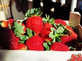 Big organic red ripe strawberry's in a strawberry box Royalty Free Stock Photo