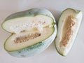 Big organic winter melon sliced open background