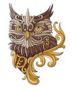 Old owl depicted in vintage style, vector