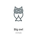 Big owl outline vector icon. Thin line black big owl icon, flat vector simple element illustration from editable animals concept Royalty Free Stock Photo