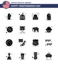 Big Pack of 16 USA Happy Independence Day USA Vector Solid Glyphs and Editable Symbols of director; sports; white; ball; usa