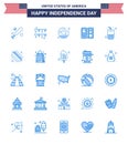 Big Pack of 25 USA Happy Independence Day USA Vector Blues and Editable Symbols of cola; drink; yummy; glass; american