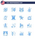 Big Pack of 16 USA Happy Independence Day USA Vector Blues and Editable Symbols of cook; barbecue; bridge; wine; alcohol