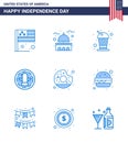 Big Pack of 9 USA Happy Independence Day USA Vector Blues and Editable Symbols of donut; celebration; white; bird; soda
