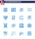 Big Pack of 16 USA Happy Independence Day USA Vector Blues and Editable Symbols of flag; love; burger; heart; garland