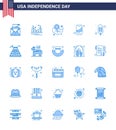 Big Pack of 25 USA Happy Independence Day USA Vector Blues and Editable Symbols of soda; beer; landmark; location pin; usa