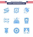 Big Pack of 9 USA Happy Independence Day USA Vector Blues and Editable Symbols of white; house; cowboy; building; paper