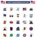 Big Pack of 25 USA Happy Independence Day USA Vector Flat Filled Lines and Editable Symbols of american; bloons; flag; bloon;