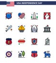 Big Pack of 16 USA Happy Independence Day USA Vector Flat Filled Lines and Editable Symbols of baseball; theatre; landmark;