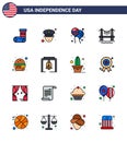 Big Pack of 16 USA Happy Independence Day USA Vector Flat Filled Lines and Editable Symbols of food; burger; bloons; cityscape;