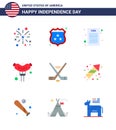 Big Pack of 9 USA Happy Independence Day USA Vector Flats and Editable Symbols of american; ice sport; declaration; hokey;