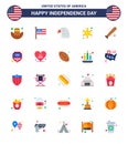 Big Pack of 25 USA Happy Independence Day USA Vector Flats and Editable Symbols of bat; ball; bird; star; military