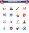 Big Pack of 16 USA Happy Independence Day USA Vector Flats and Editable Symbols of country; landmark; baseball; golden; bridge