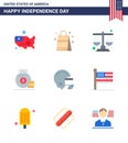 Big Pack of 9 USA Happy Independence Day USA Vector Flats and Editable Symbols of football; american; court; money; dollar Royalty Free Stock Photo