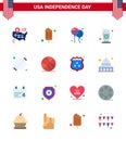 Big Pack of 16 USA Happy Independence Day USA Vector Flats and Editable Symbols of grill; barbecue; fly; food; drink