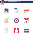 Big Pack of 9 USA Happy Independence Day USA Vector Flats and Editable Symbols of sign; police; dog; shop; money