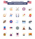 Big Pack of 25 USA Happy Independence Day USA Vector Flats and Editable Symbols of smoke; badge; ice sport; eagle; bird Royalty Free Stock Photo