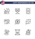 Big Pack of 9 USA Happy Independence Day USA Vector Lines and Editable Symbols of usa; flag; television; country; ireland