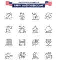 Big Pack of 16 USA Happy Independence Day USA Vector Lines and Editable Symbols of love; hat; landmarks; cowboy; usa