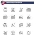 Big Pack of 16 USA Happy Independence Day USA Vector Lines and Editable Symbols of usa; movis; independence day; american; usa